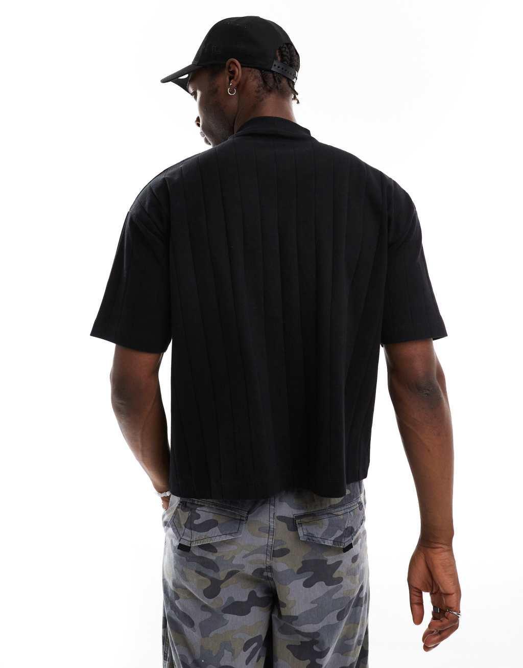 ASOS DESIGN oversized boxy rib high neck T-shirt in black Product Image