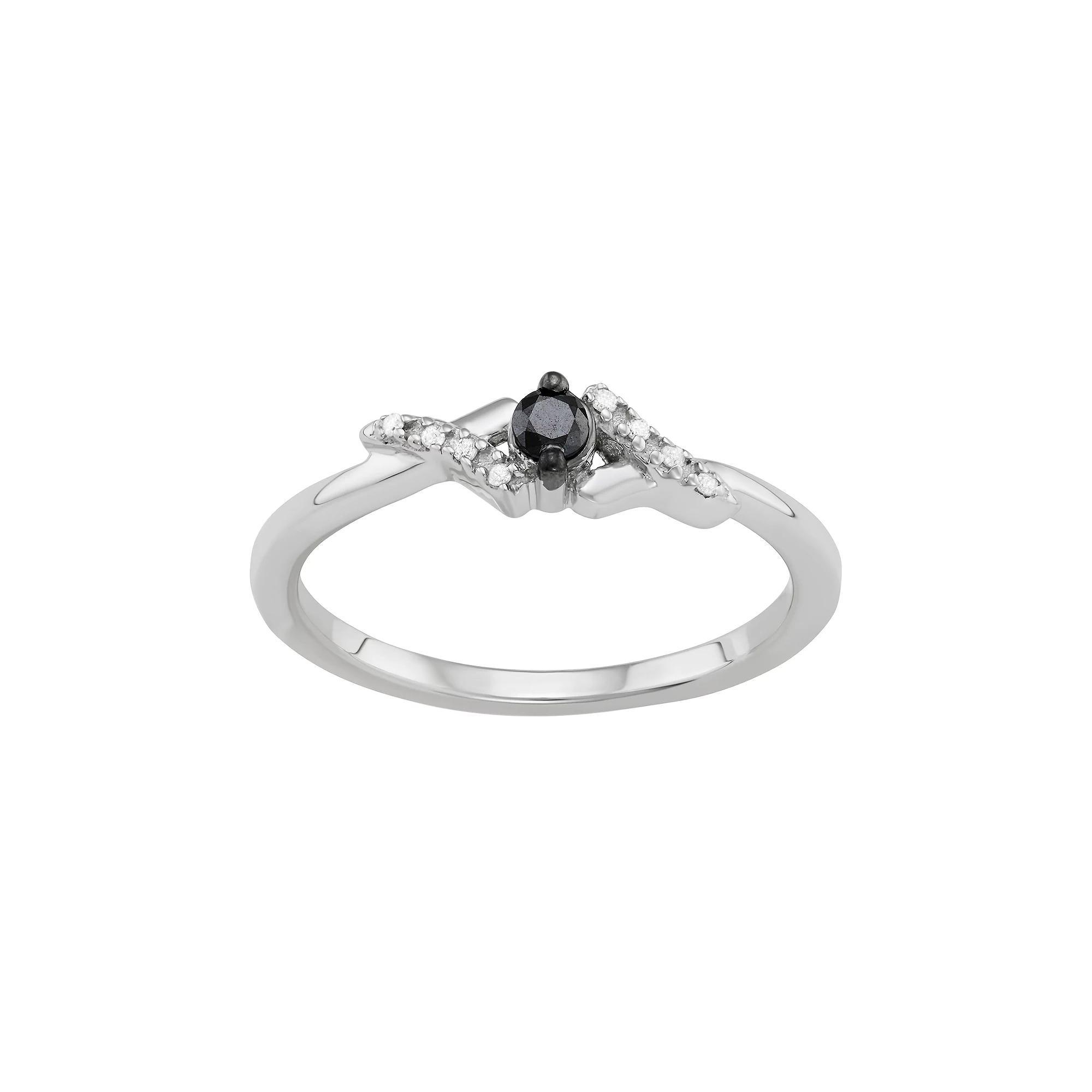 Jewelexcess Sterling Silver 1/10 Carat T.W. Black & White Diamond Bypass Ring, Women's, Size: 6 Product Image