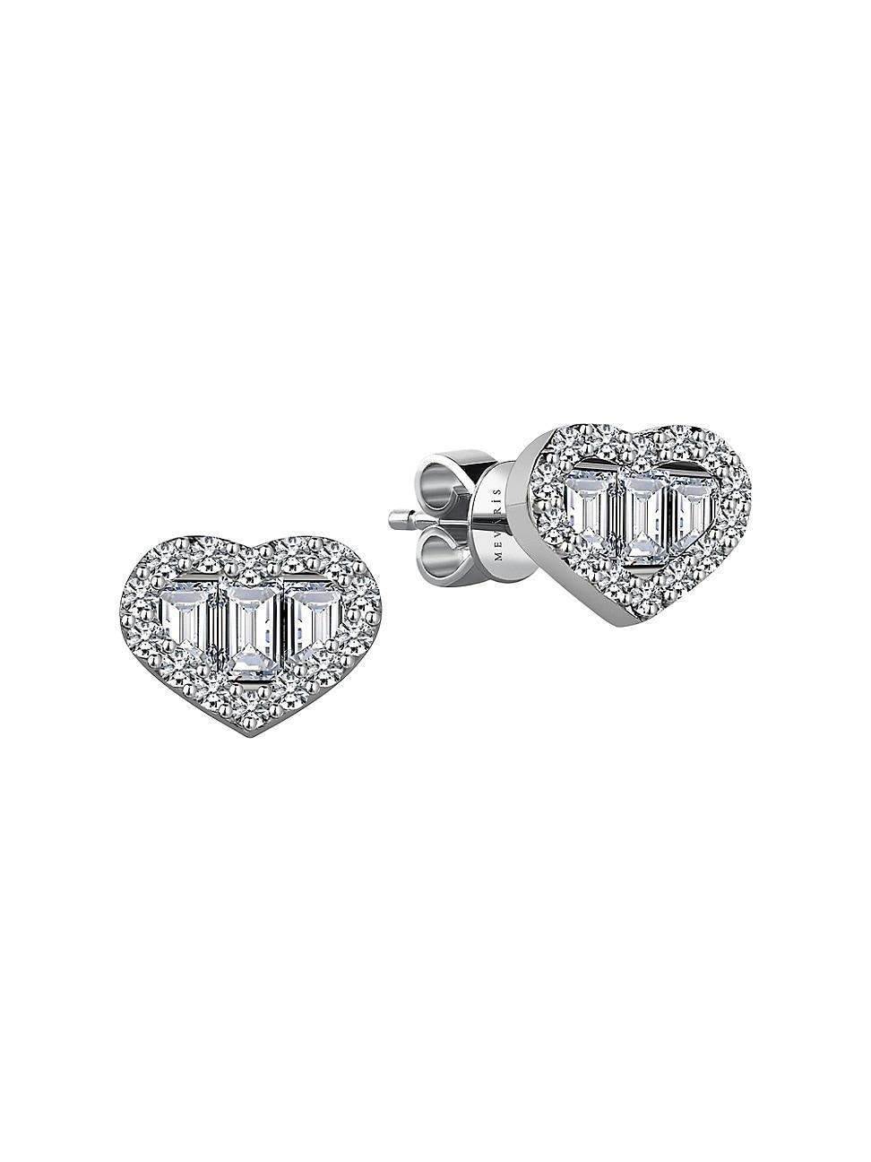 Womens Love Golden Mini 18K White Gold & 0.20 TCW Diamond Heart Stud Earrings Product Image