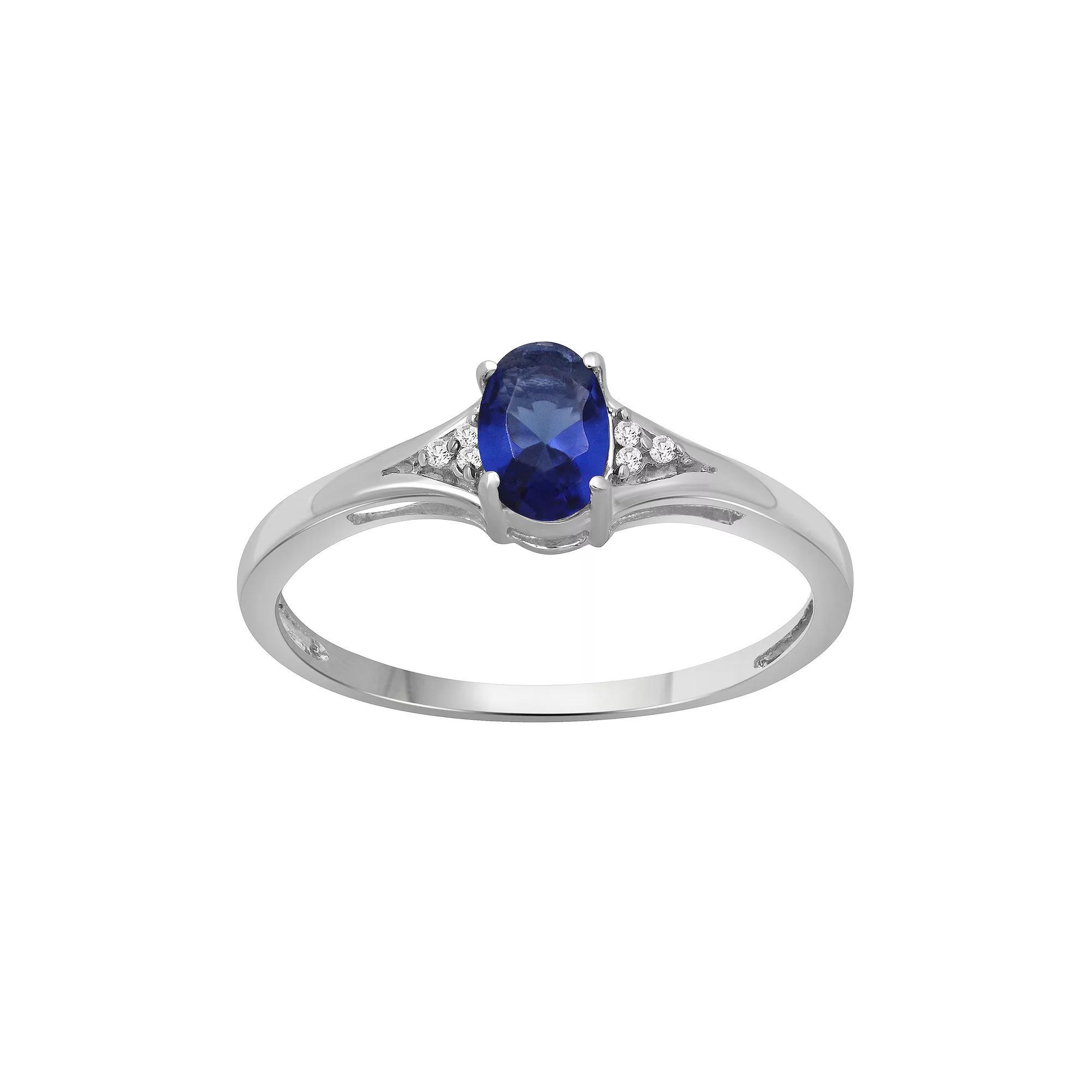 Jewelexcess Sterling Silver Oval Lab-Created Emerald & Diamond Accent Ring, Women's, Size: 8 Product Image
