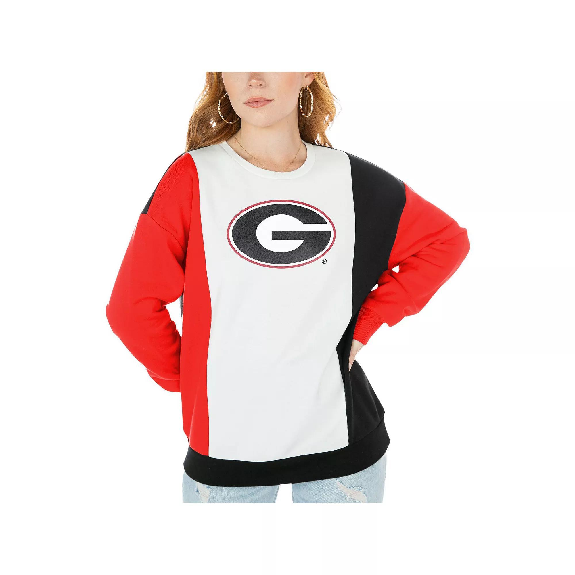 Women's Gameday Couture White/Black Georgia Bulldogs Vertical Color-Block Pullover Sweatshirt, Size: Medium Product Image