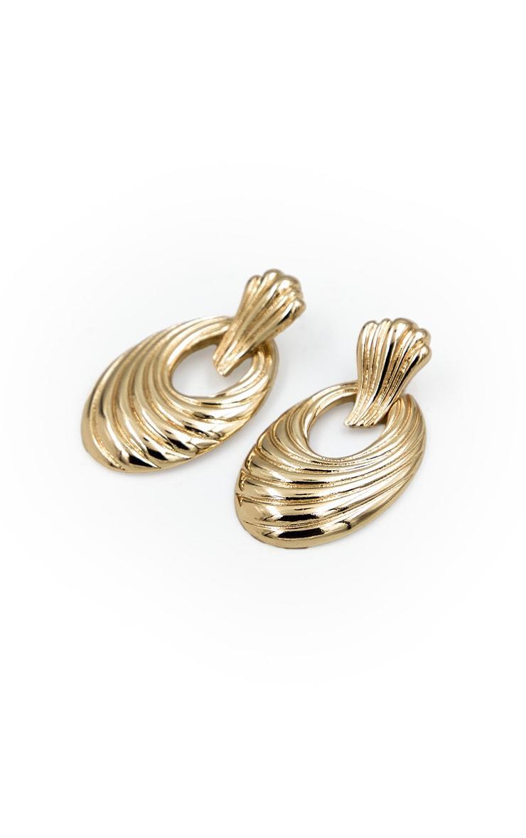 Gold Textured Statement Oval Earrings Product Image