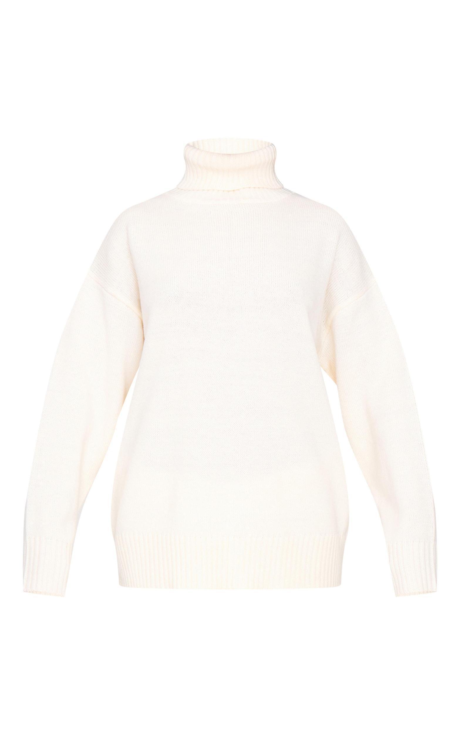 Cream Soft Knit Roll Neck Oversized Sweater Product Image