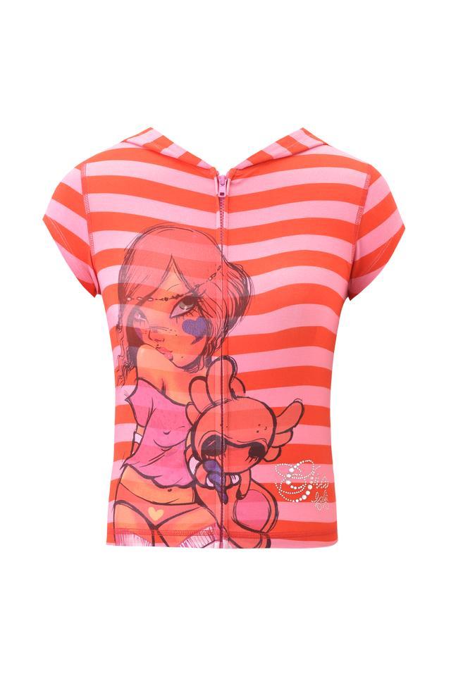 FAFI BLARE CAP SLEEVE HOODIE - PINK STRIPE Product Image