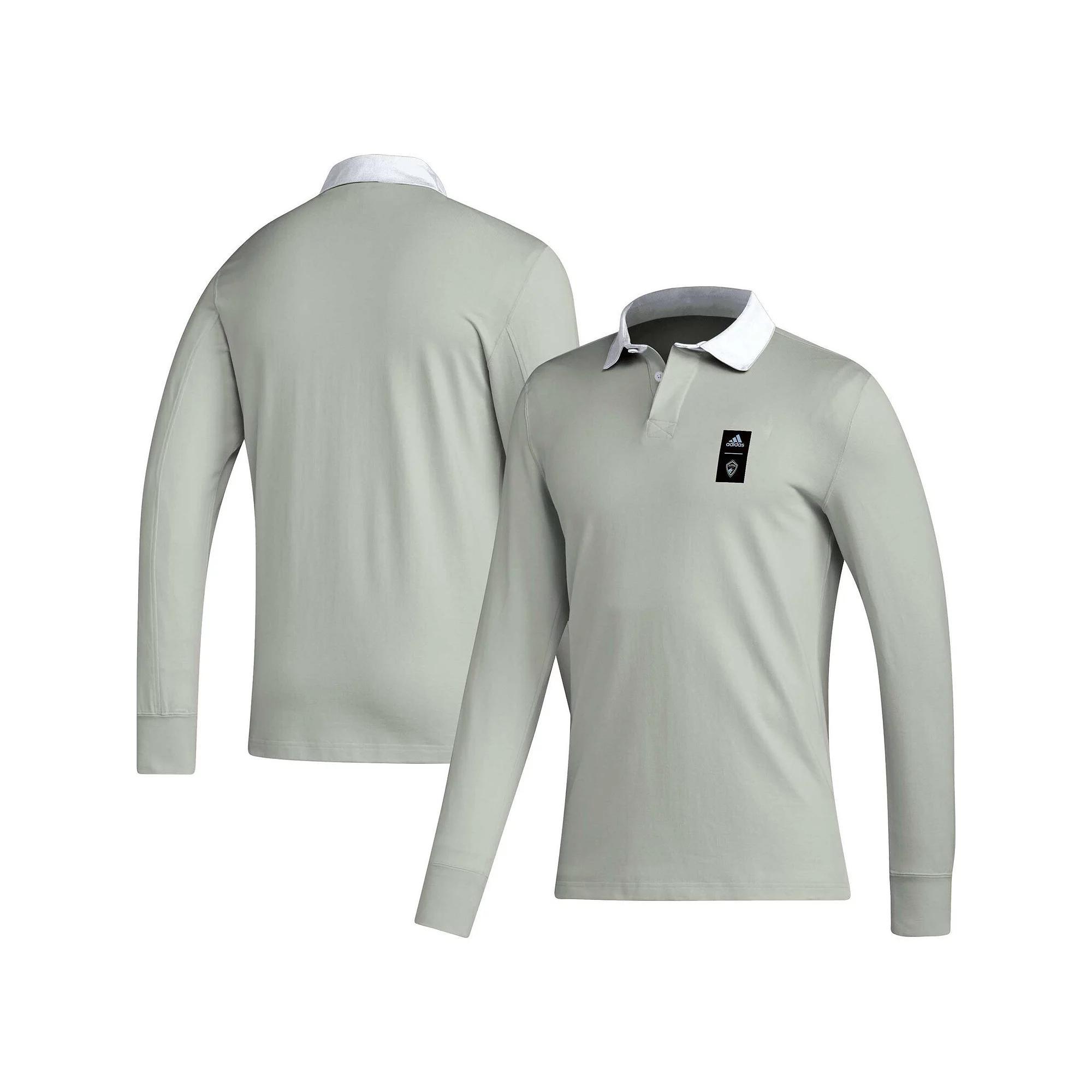 Mens adidas 2023 Player Gray Sporting Kansas City Travel Long Sleeve Polo Product Image