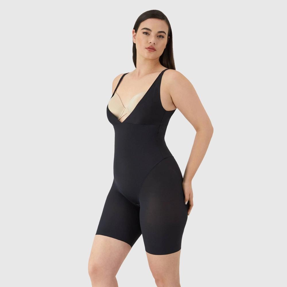 Maidenform Women's Shapewear Open Bust Wear Your Own Bra Mid Thigh Bodysuit 874 - Black 3XL: Tummy & Hip Slimming, Firm Compression Product Image