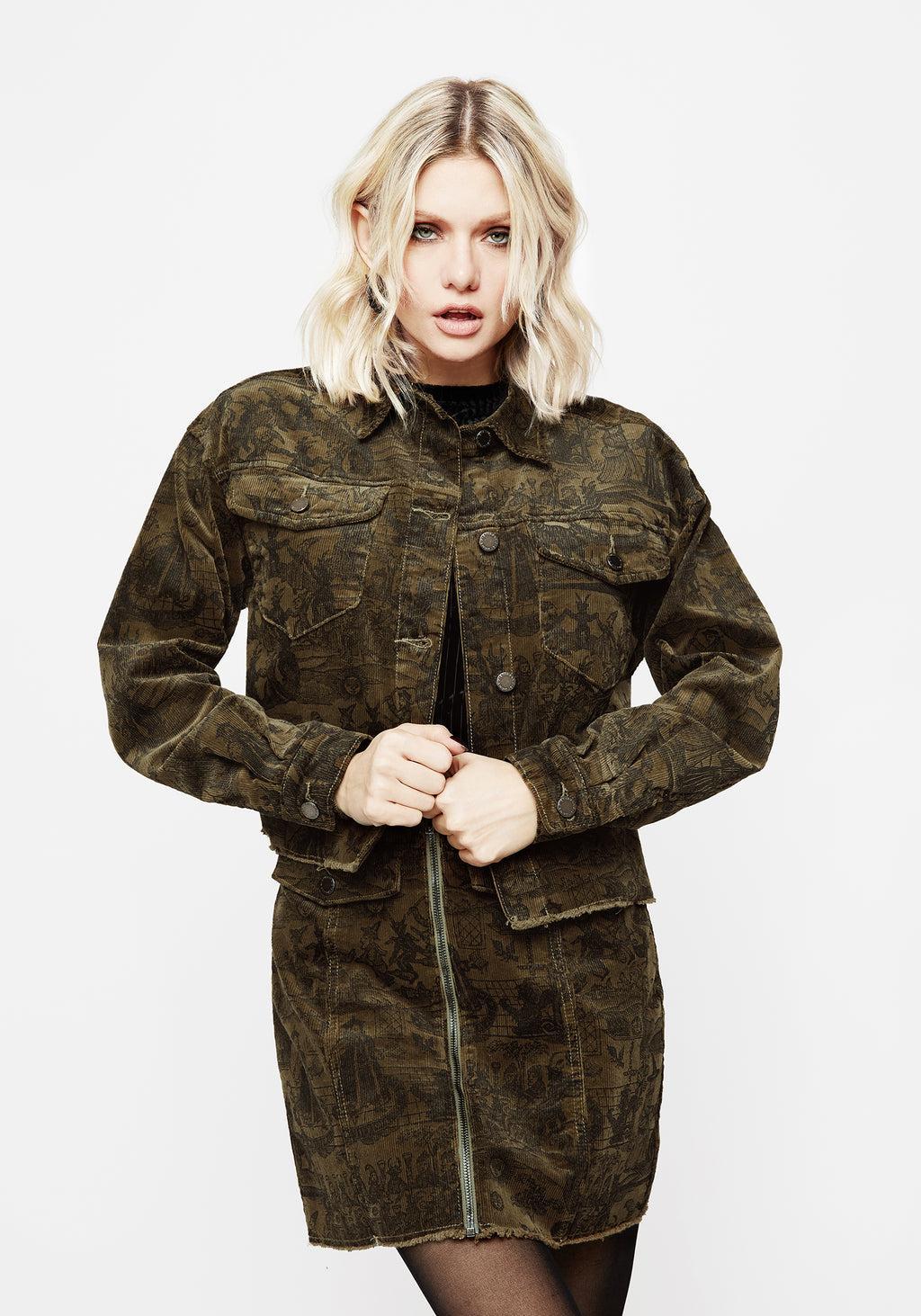 Diabolical Cord Woodcut Print Crop Shacket Product Image