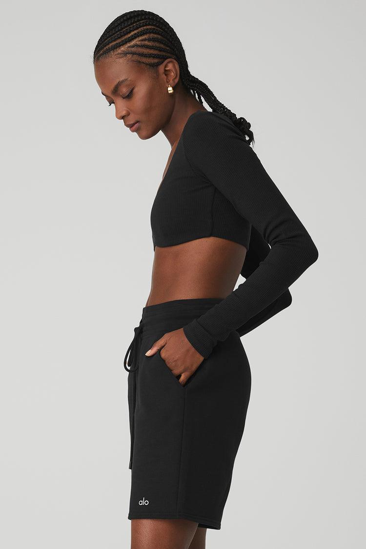 Ribbed Defined Long Sleeve Bra - Black Product Image