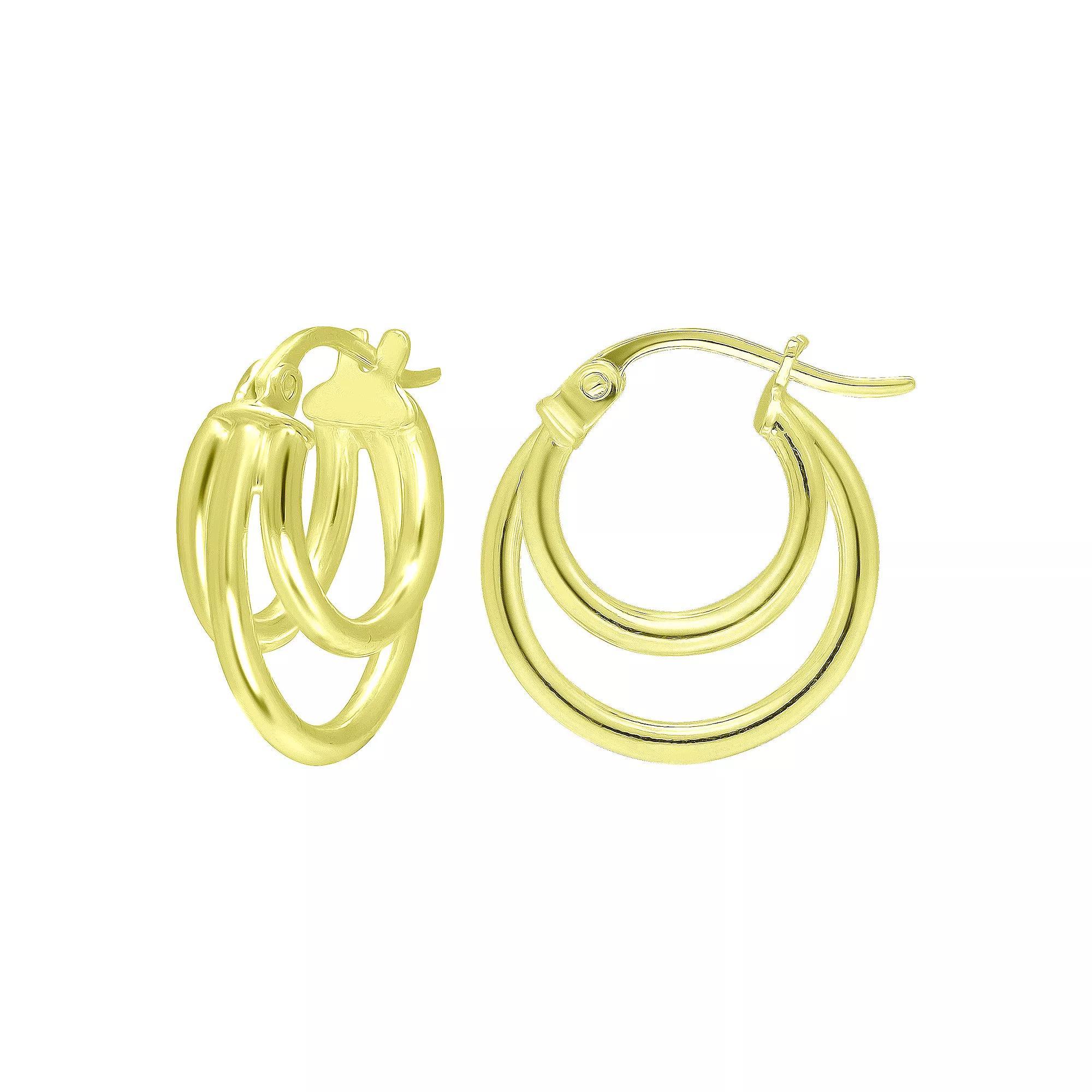 Aleure Precioso Sterling Silver 1.5 mm x 15 mm 3-Row Hoop Earrings, Women's, Gold Tone Product Image