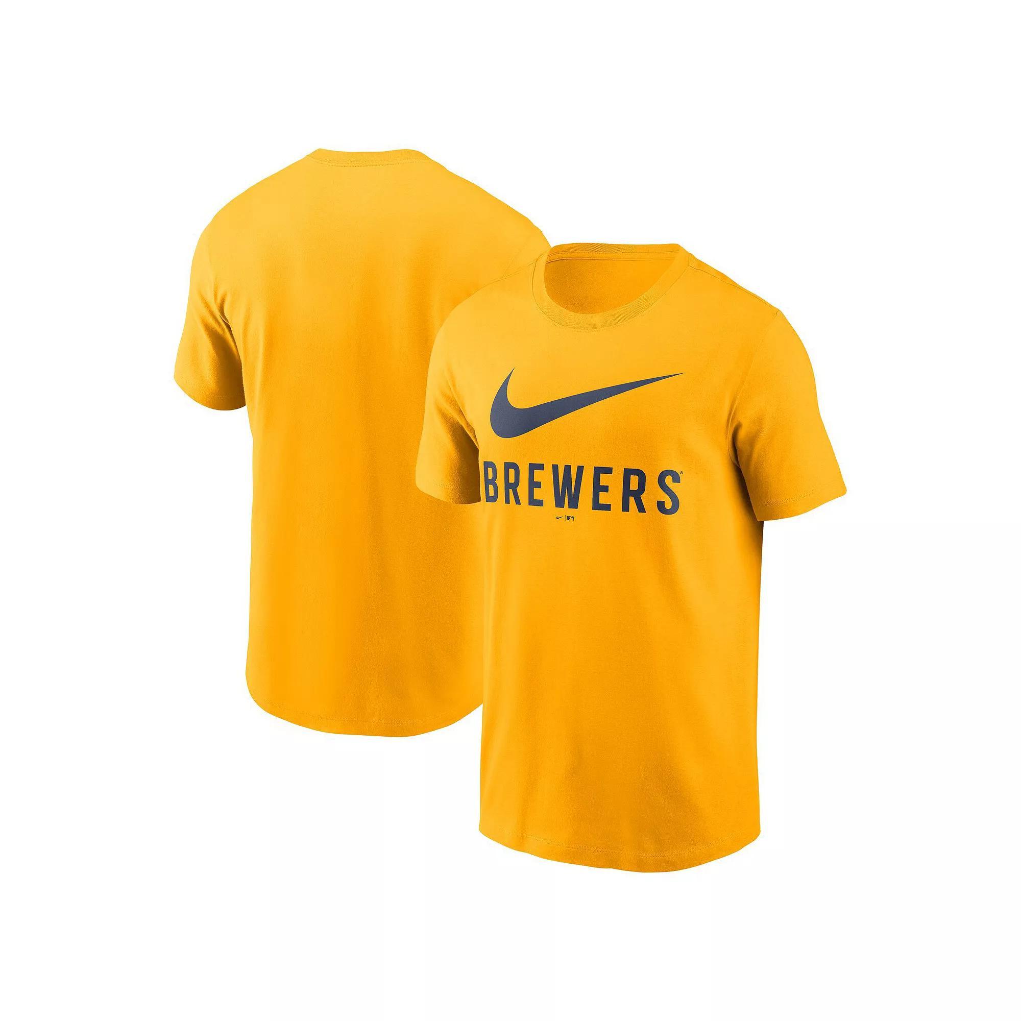 Men's Nike Gold Milwaukee Brewers Swoosh T-Shirt, Size: Small Product Image