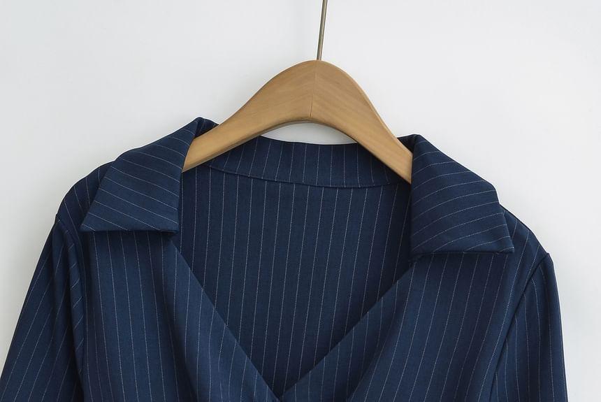 Long-Sleeve Striped Mini Shirt Dress Product Image