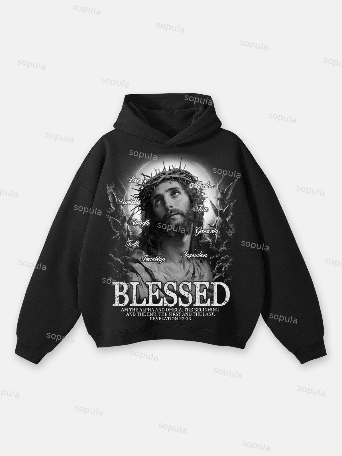Sopula Jesus Retro Fade Portrait Graphic Hoodie Product Image