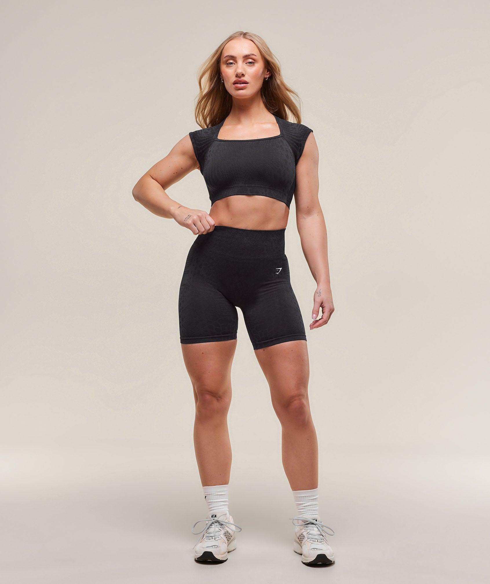 Gymshark Adapt X Whitney Animal Seamless Crop Top - Black/Asphalt Grey Female Product Image
