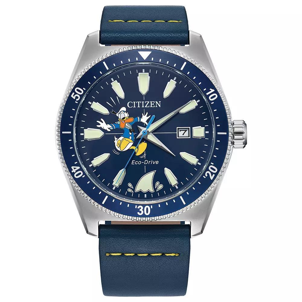 Disneys 100th Anniversary Donald Duck Mens Eco-Drive Blue Leather Strap Watch By Citizen - AW1790-05W Product Image