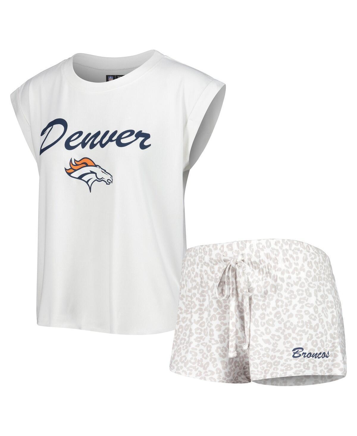 Women's Concepts Sport White/Cream Denver Broncos Montana Knit T-Shirt & Shorts Sleep Set, Size: Large Product Image