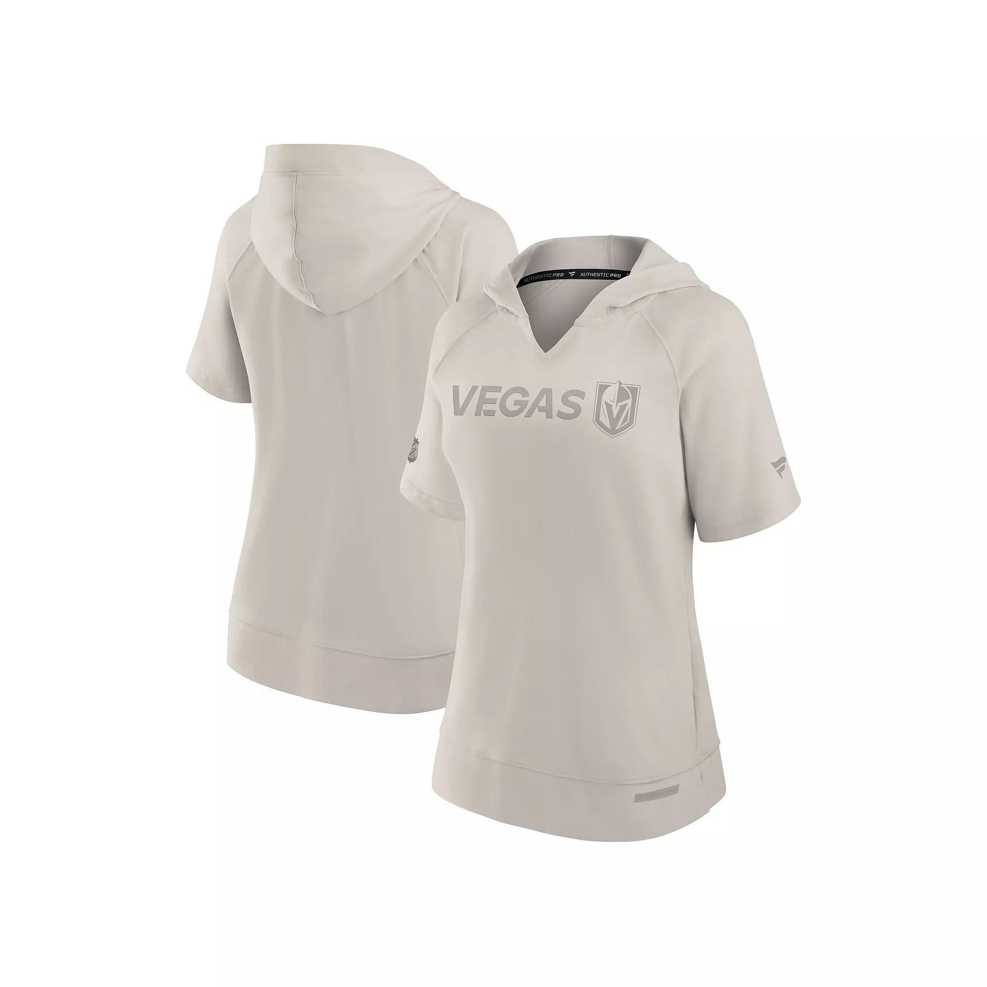 Women's Fanatics Cream Chicago Blackhawks Authentic Pro Road Short Sleeve V-Neck Pullover Hoodie, Size: Large, Beige Product Image