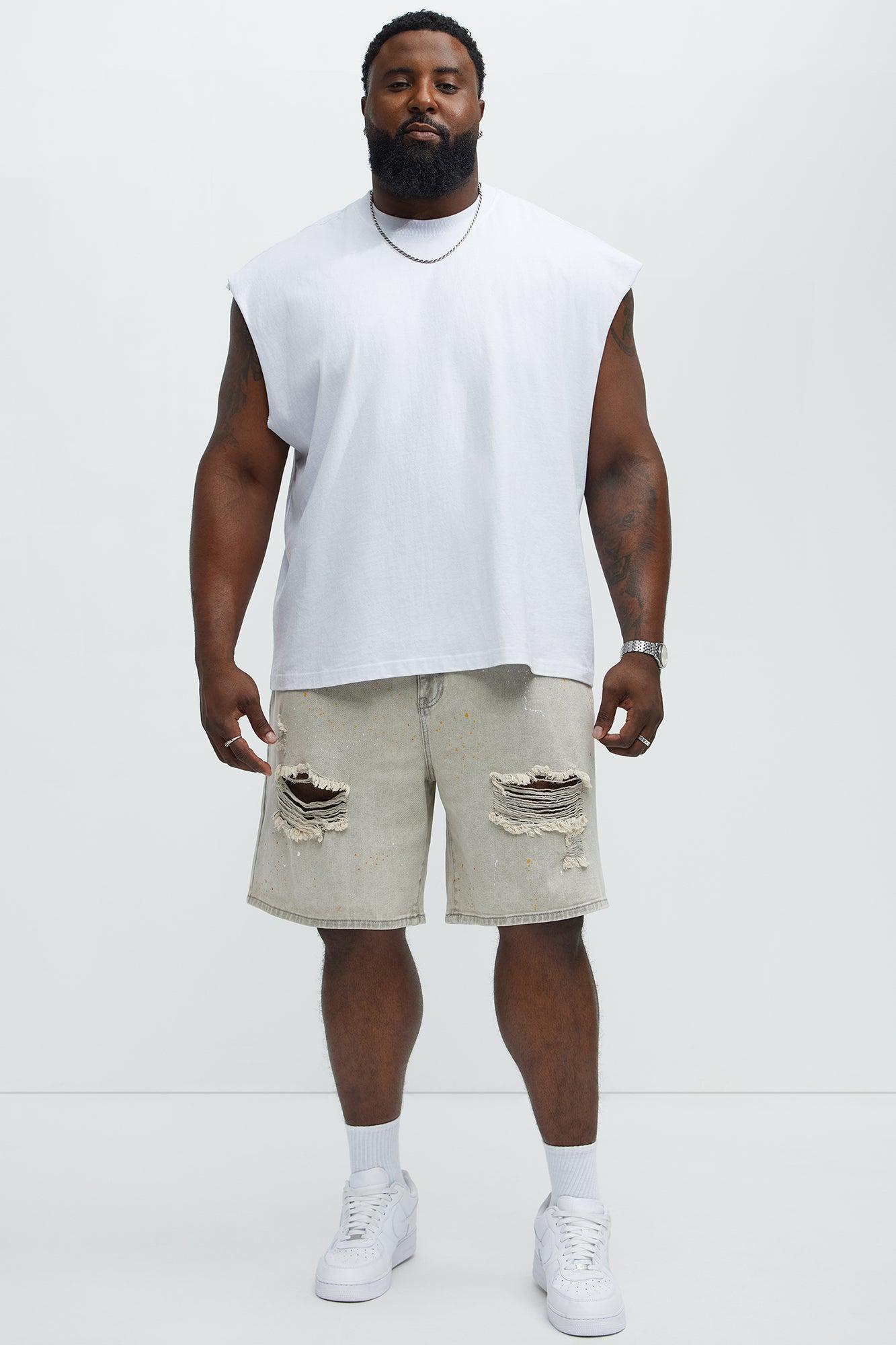 These Streets Paint Splattered Relaxed Denim Shorts - Grey Product Image