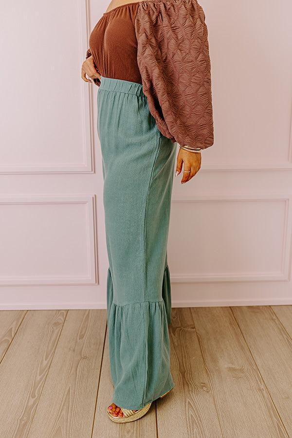 The Kenzo High Waist Linen-Blend Trousers In Light Teal Curves Product Image