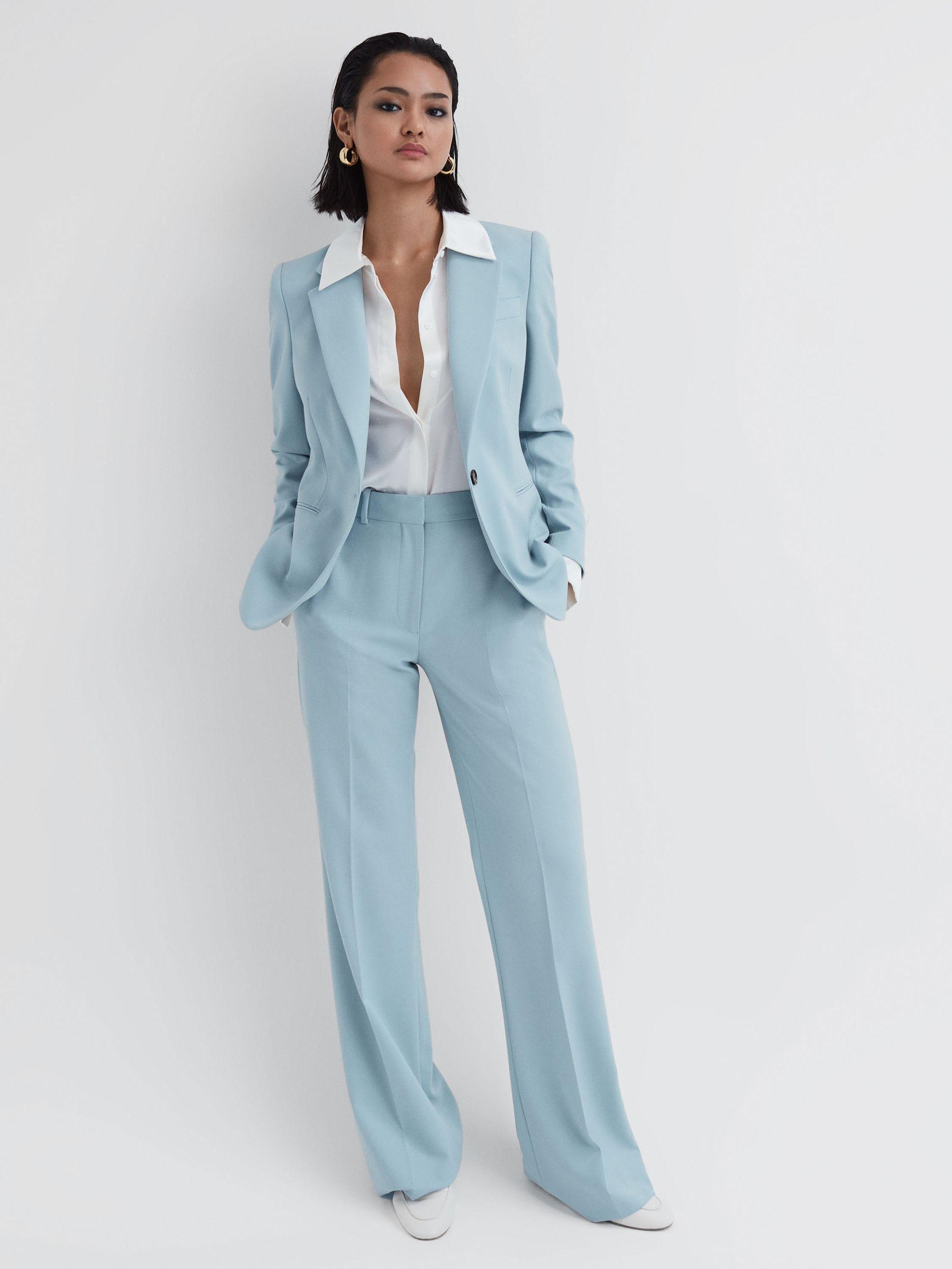 Wide Leg Wool Blend Trousers in Blue Product Image