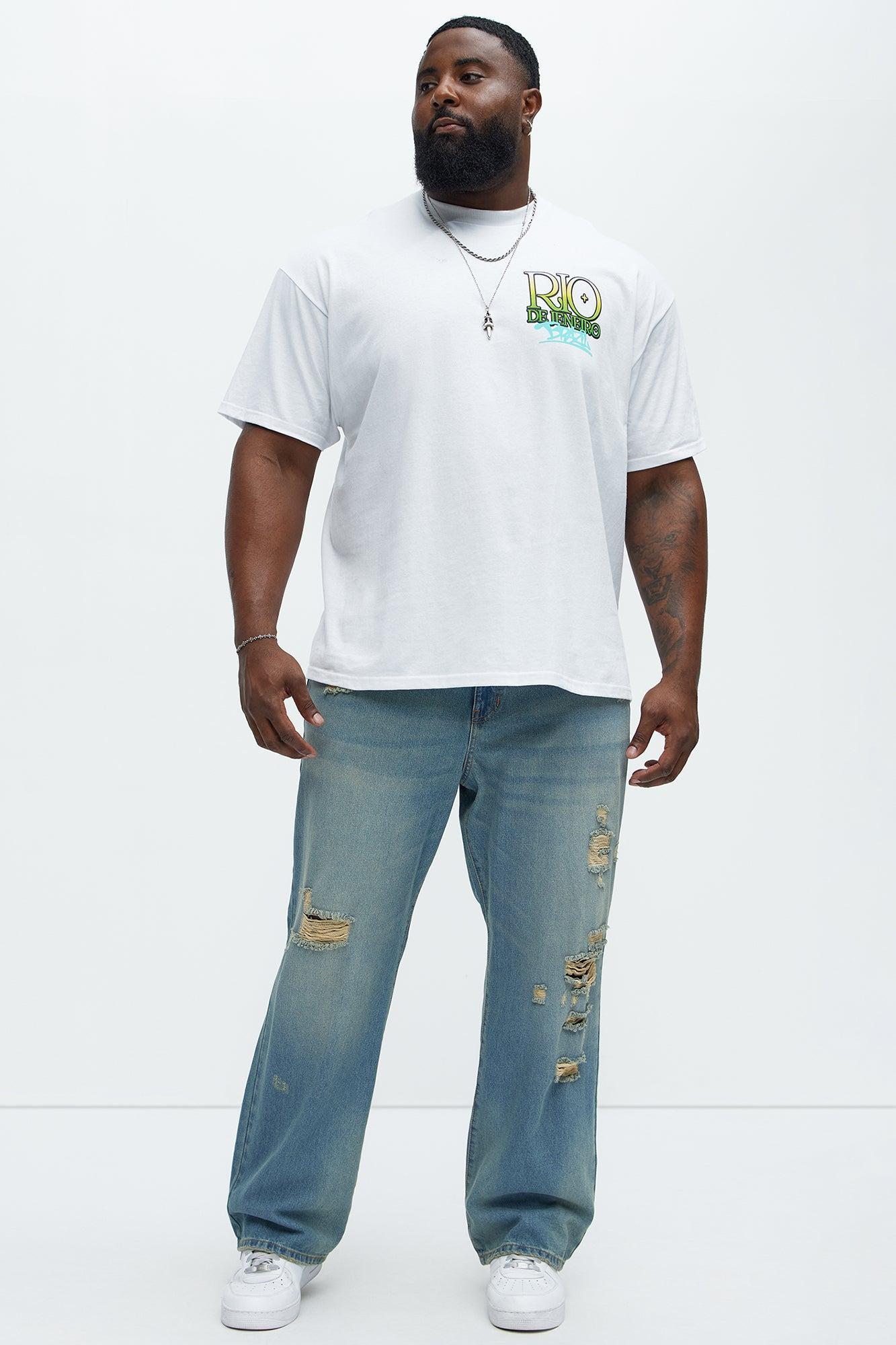Justin Distressed Straight Jeans - Vintage Blue Wash Product Image