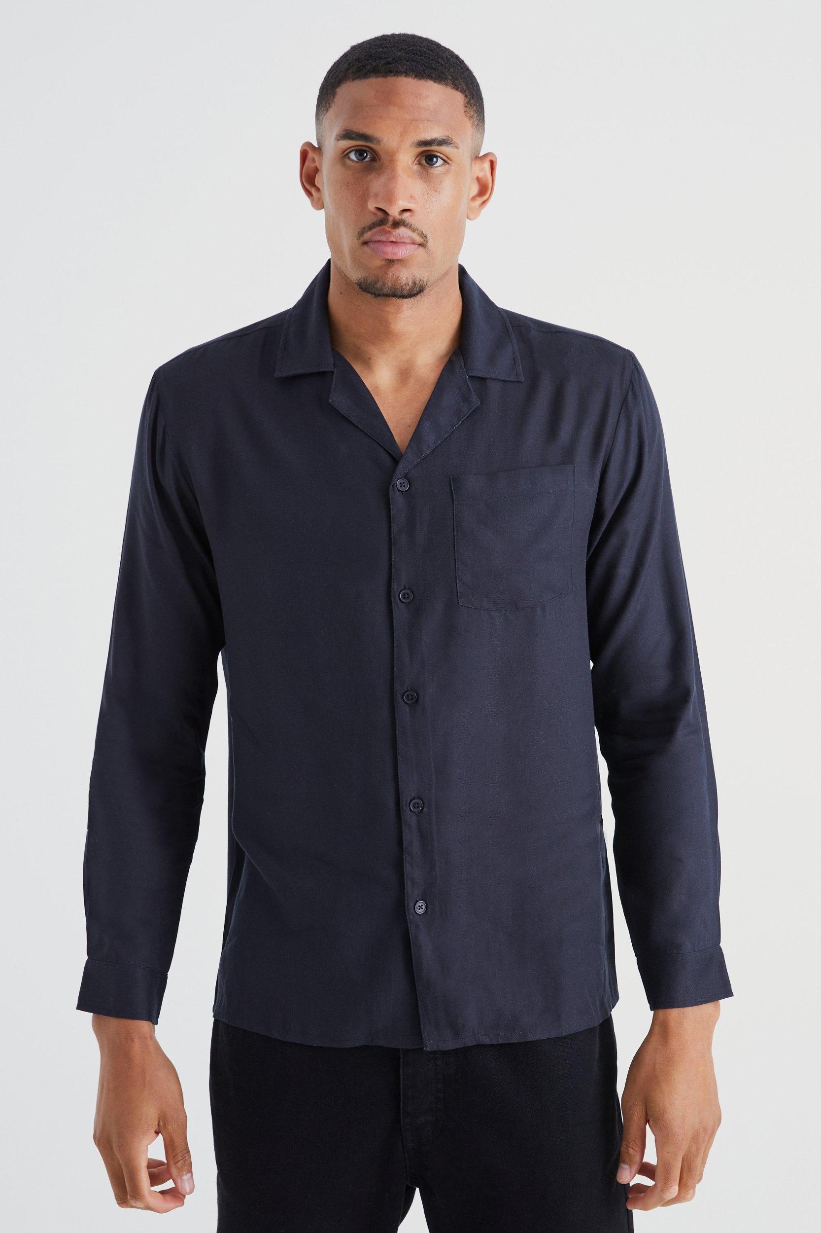 Tall Long Sleeve Viscose Unicorn Back Shirt | boohooMAN USA Product Image