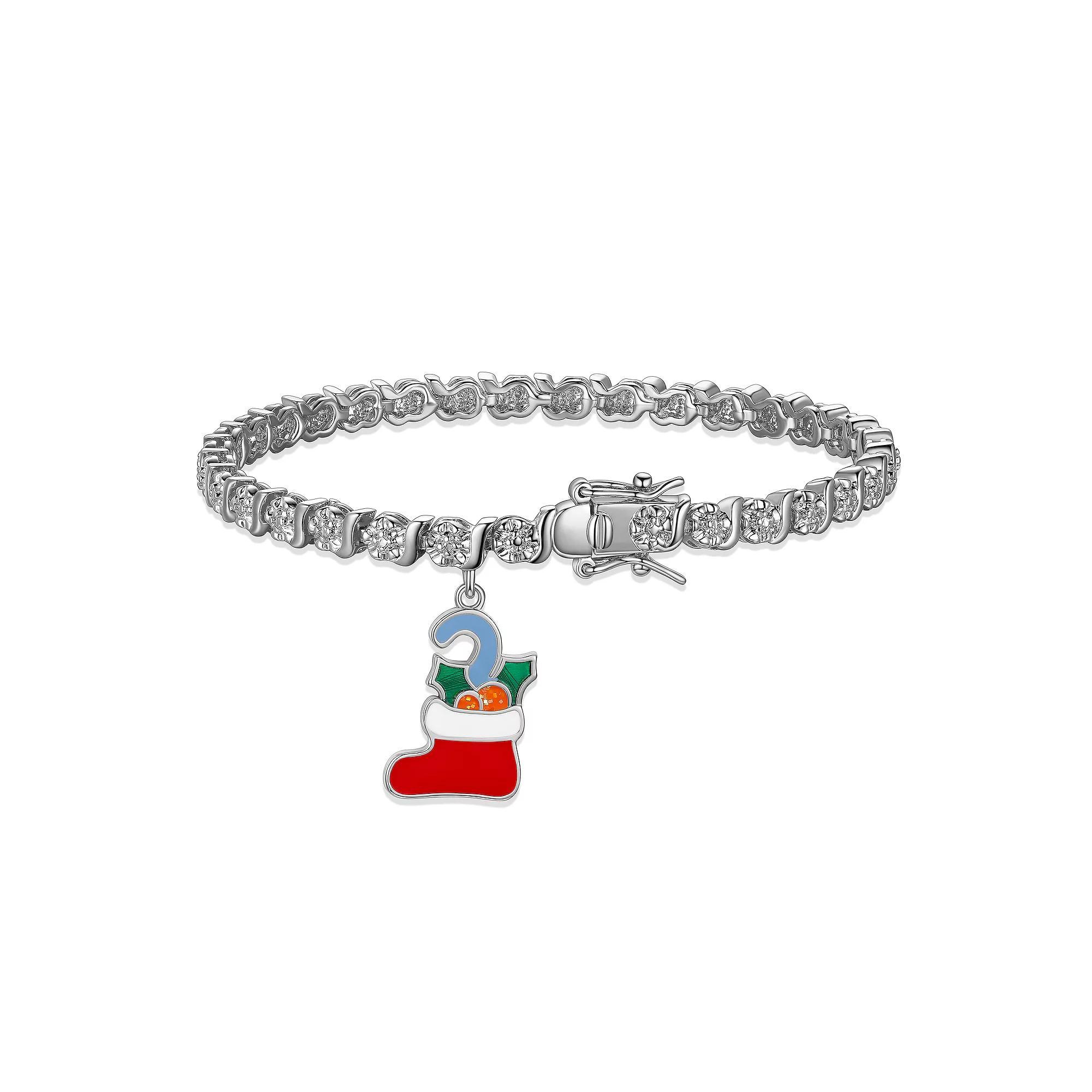 Sarafina Diamond Accent Stocking Charm Bracelet, Women's, Size: 7.25", Silver Tone Product Image