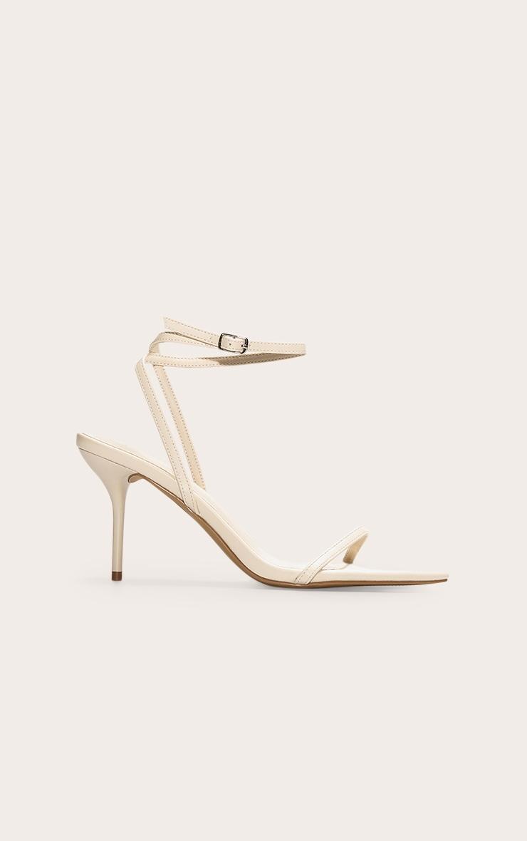 Cream Pu Point Toe Barley There Stiletto Heeled Sandals Product Image