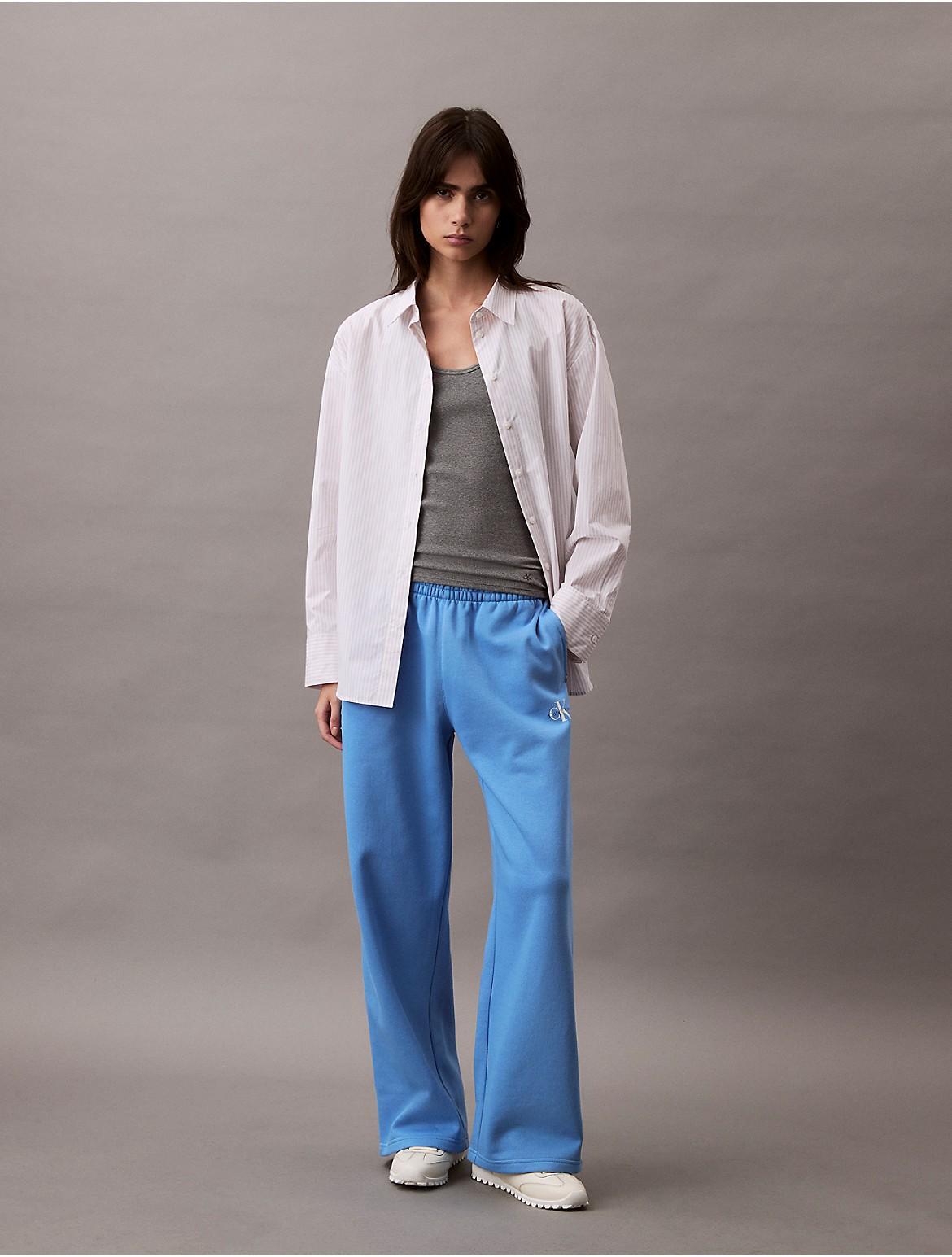 Calvin Klein Women's Monogram Logo Fleece Wide Leg Sweatpants - Black - L Product Image