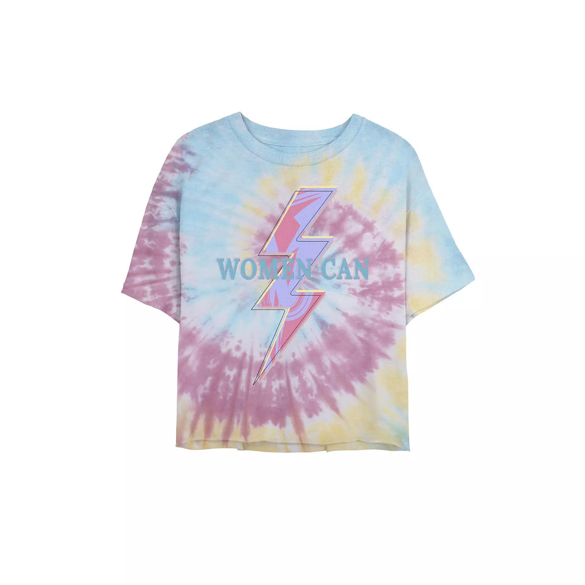 Juniors' Tie Die Lightning Symbol Women Can Crop Top Tie Dye, Girl's, Size: Small, Blue Pink Light Yellow Product Image