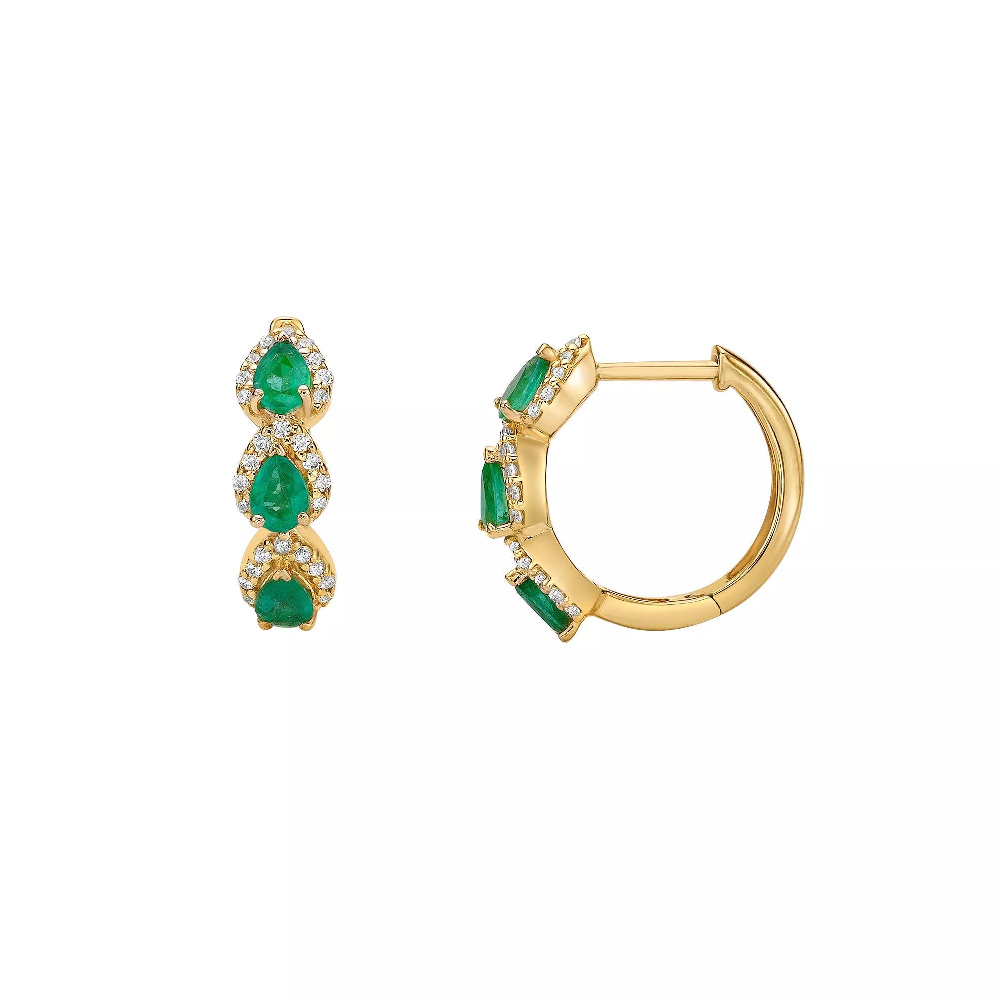 Gemminded 10k Gold Emerald & 1/4 Carat T.W. Diamond Huggie Earrings, Women's Product Image
