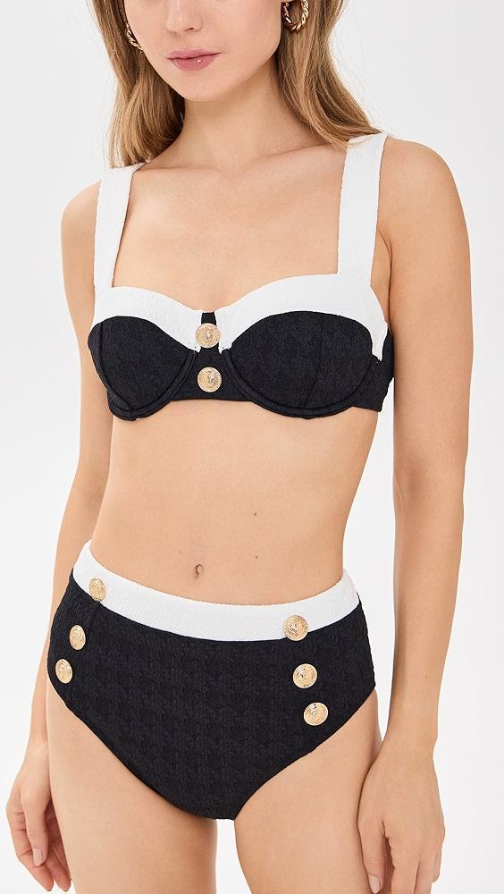 L'AGENCE Alexandria Colorblock Chic Structured Bra Top with Gold Buttons | Shopbop Product Image