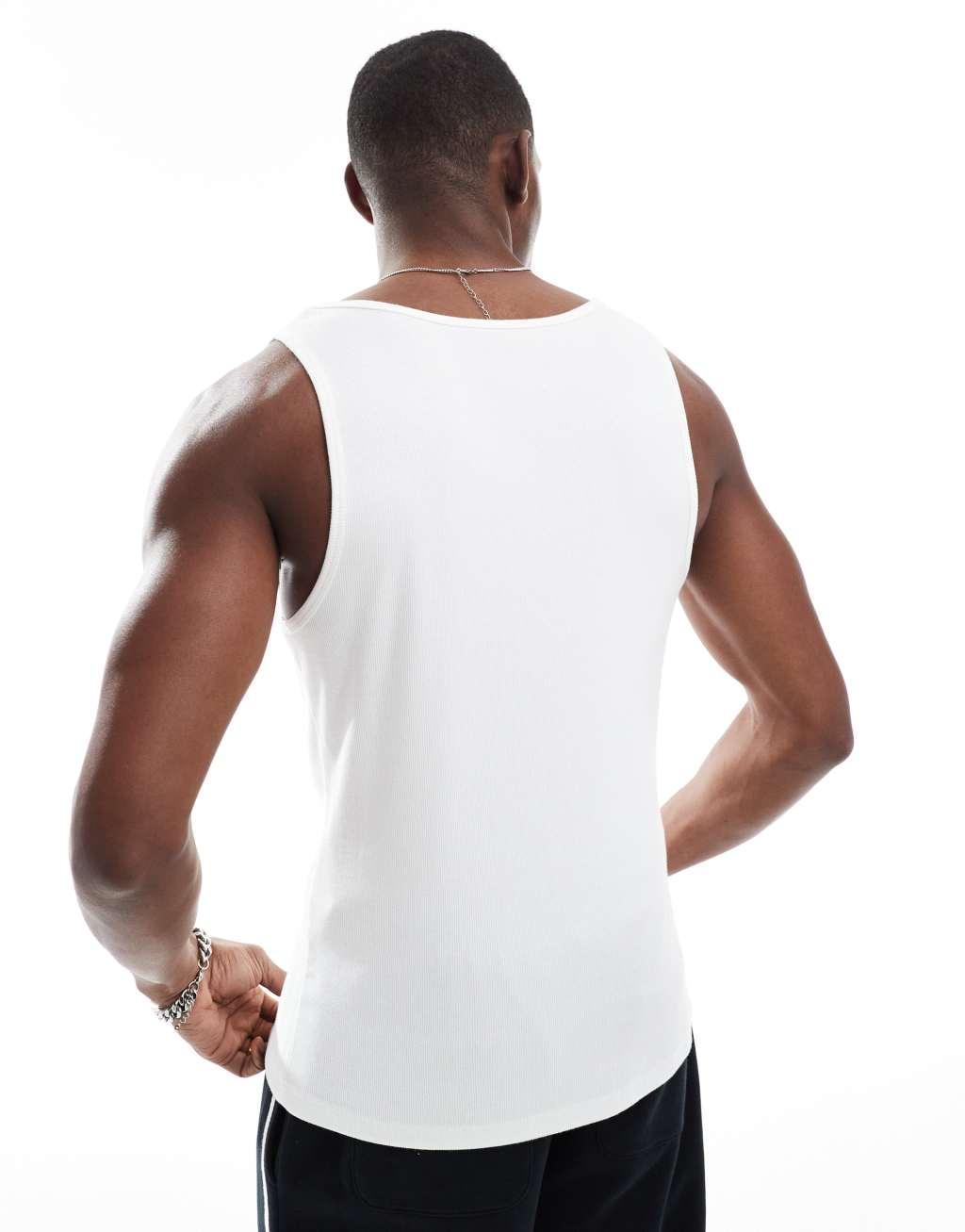 ASOS DESIGN muscle fit rib vest in white Product Image