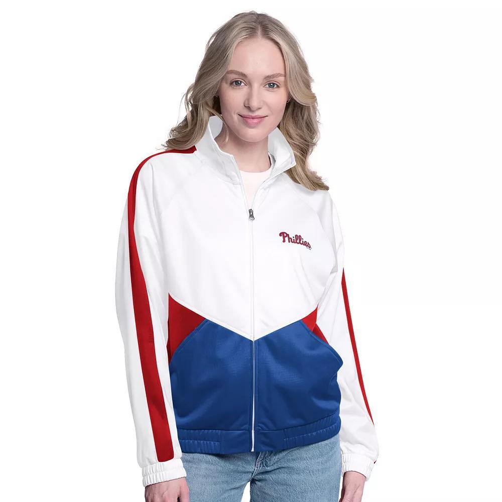 Women's G-III Sports by Carl Banks  White/Red Philadelphia Phillies Rally Rhinestone Raglan Full-Zip Track Jacket, Size: Large Product Image