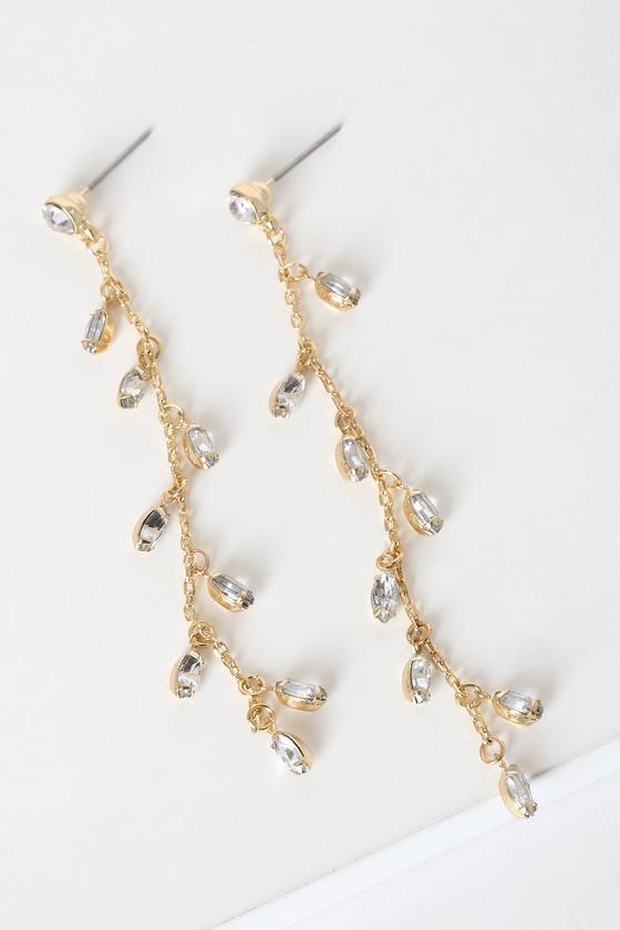 Walk The Vine Gold Rhinestone Drop Earrings Product Image