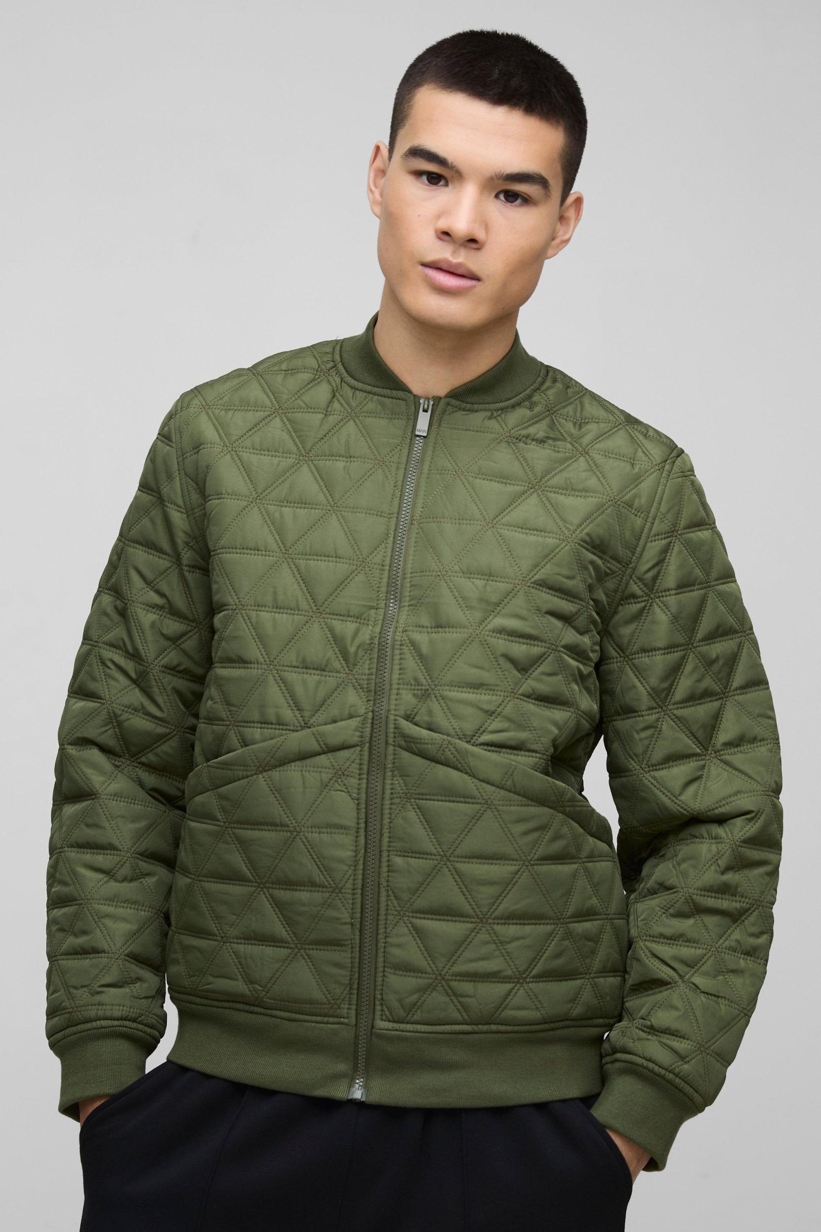 Quilted Bomber Jacket In Khaki | boohooMAN USA Product Image