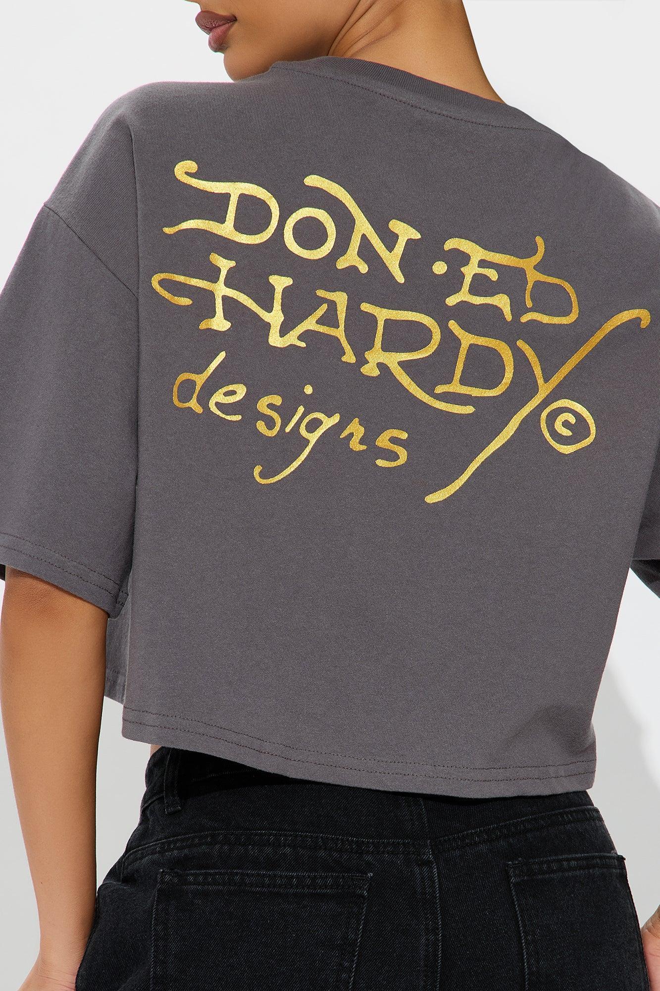 Ed Hardy Panther Rose Cropped Tee - Grey Product Image