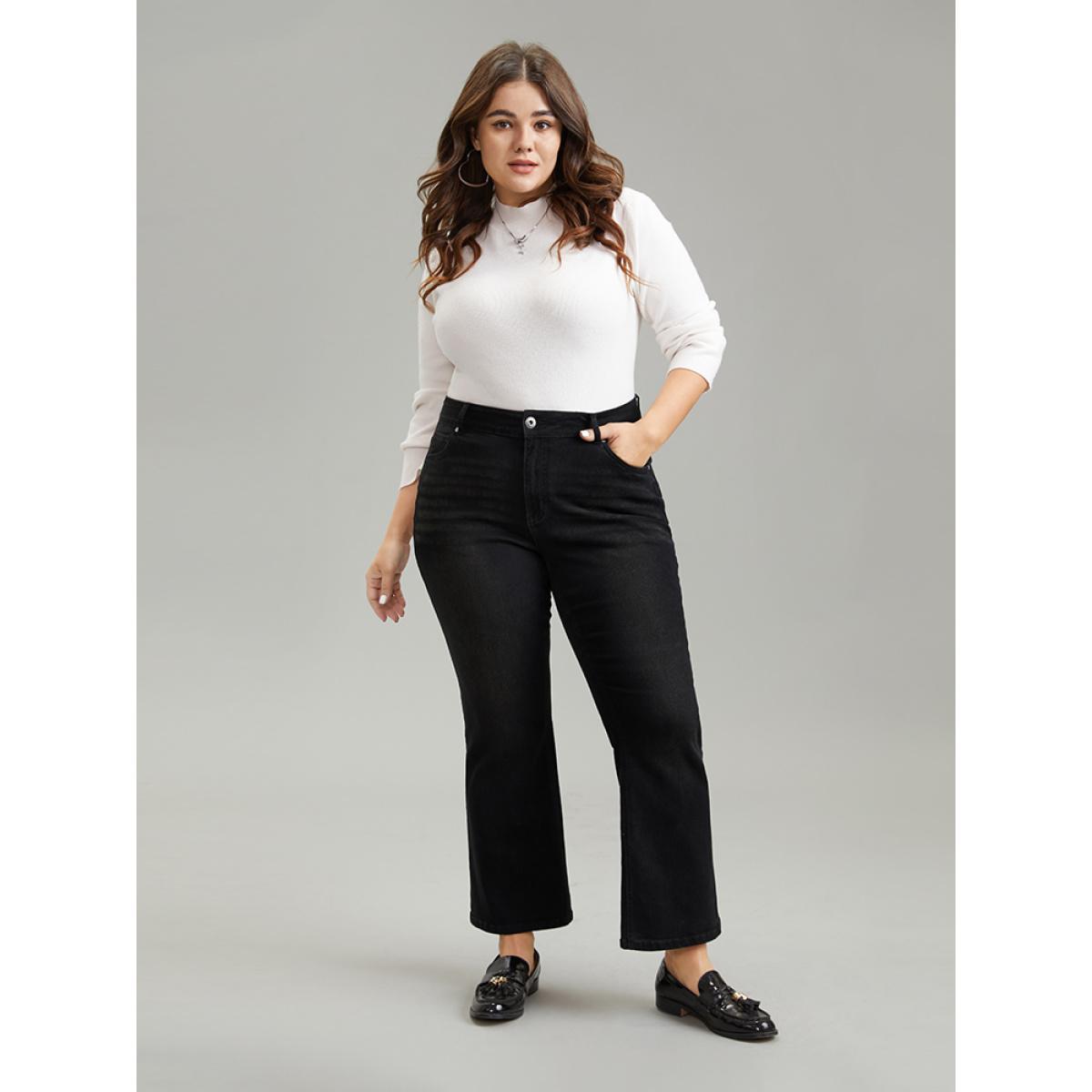 Plus Size Bootcut Full Length Pocket Black Wash Jeans Women DimGray Casual Plain Plain High stretch Pocket Jeans BloomChic 14/1X Product Image