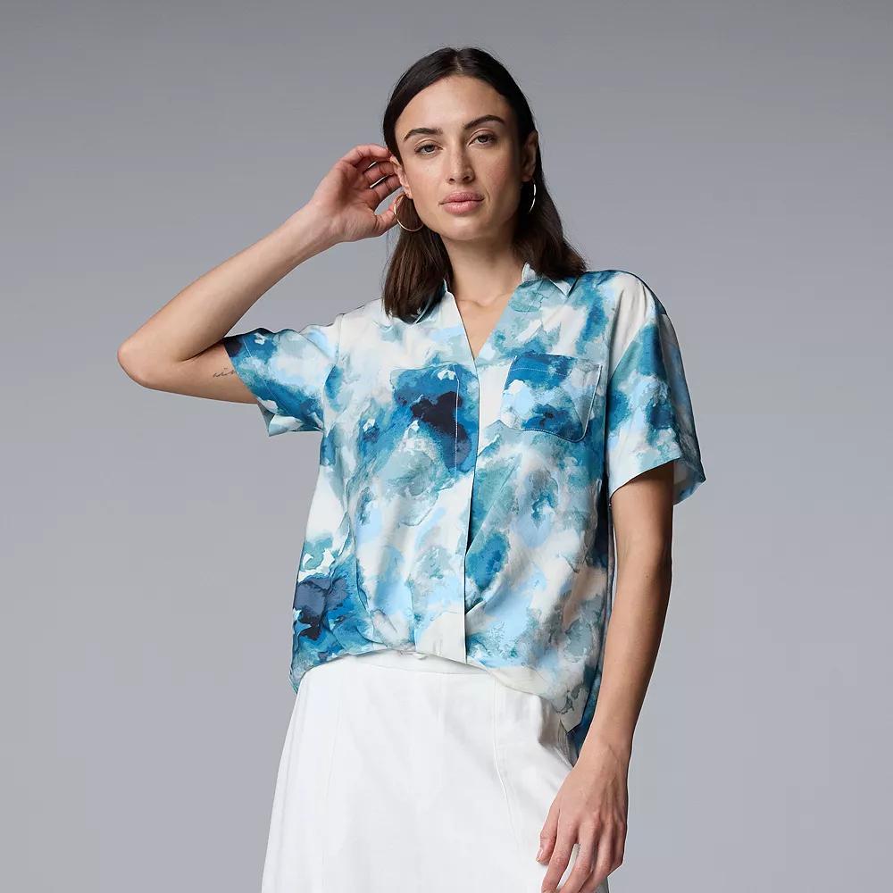 Women's Simply Vera Vera Wang Drapey Surplice Top, Size: Small, Blue Water Texture Product Image