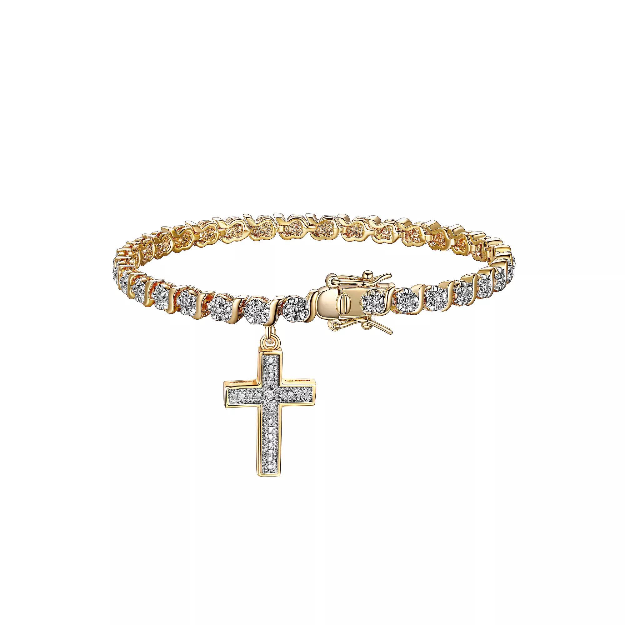 Sarafina Silver Tone Diamond Accent Cross Charm Bracelet, Women's, Size: 7.25", Silver Tone White Product Image