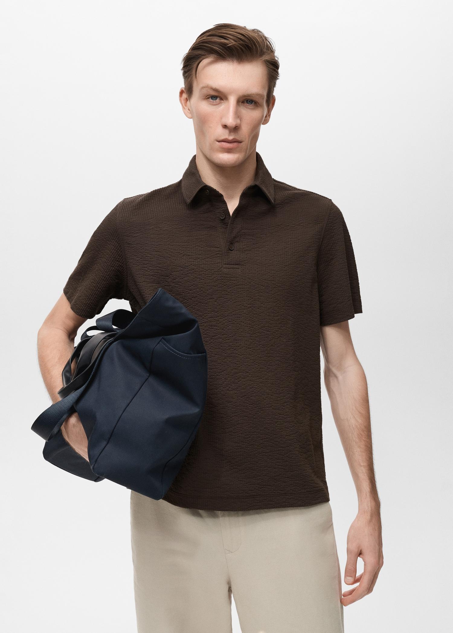 Seersucker cotton polo shirt - Men | MANGO USA Product Image