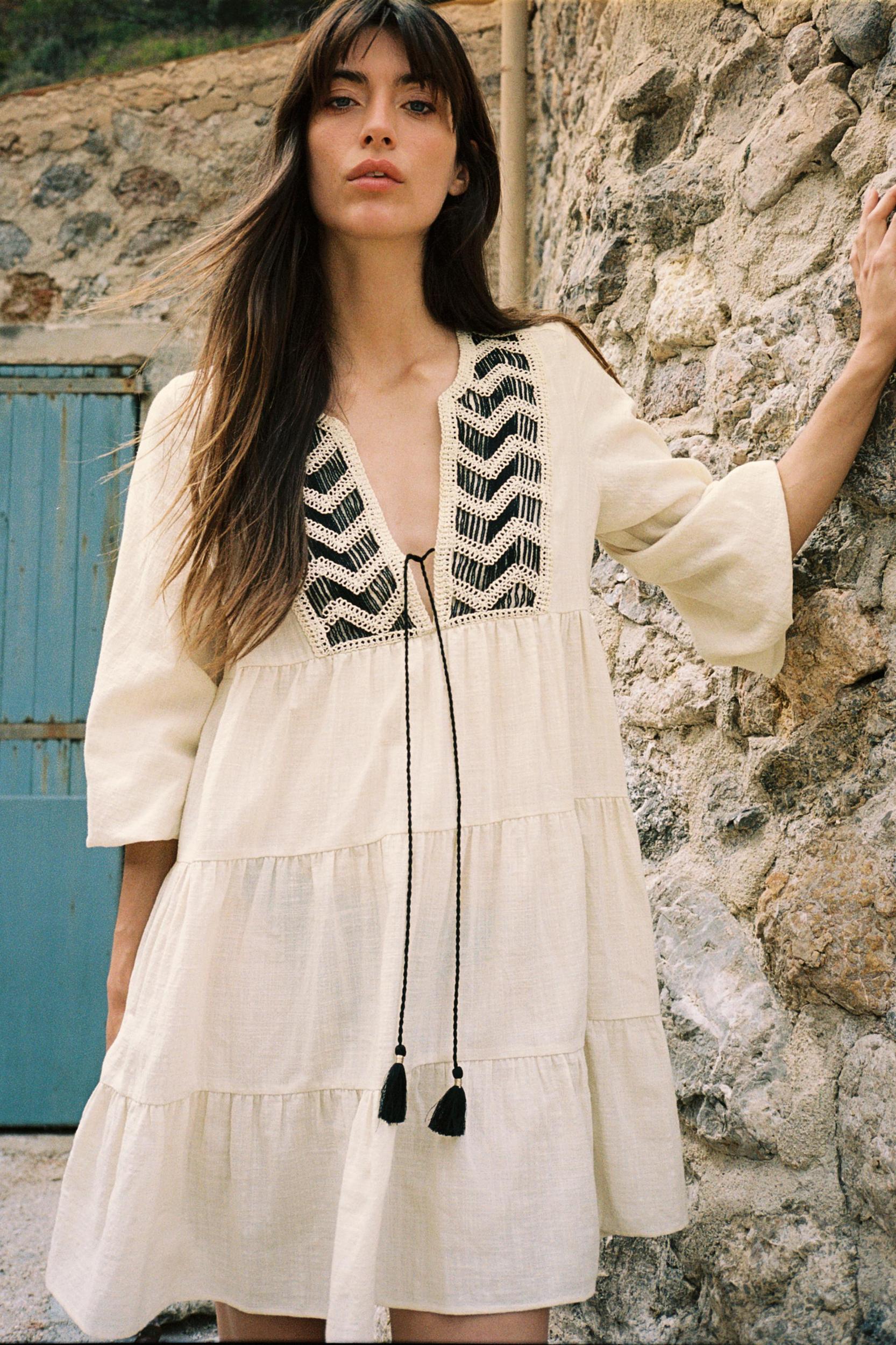 EMBROIDERED PANEL MINI DRESS Product Image
