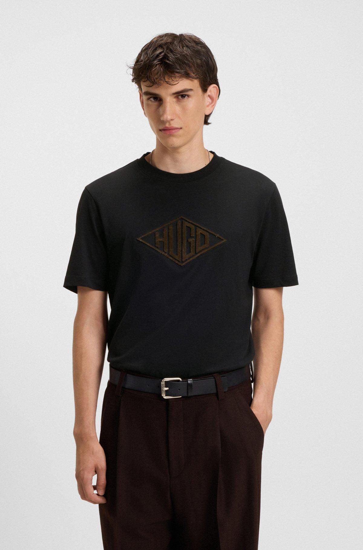 Cotton-jersey T-shirt with geometric logo embroidery Product Image