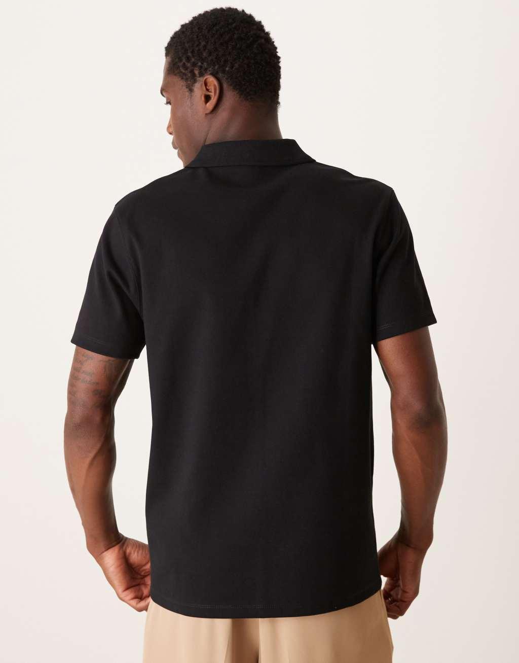 ASOS DESIGN Premium interlock polo 300gsm in black Product Image
