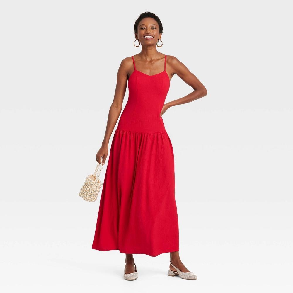 Women's Maxi Drop Waist Dress - A New Day™ Red XL Product Image