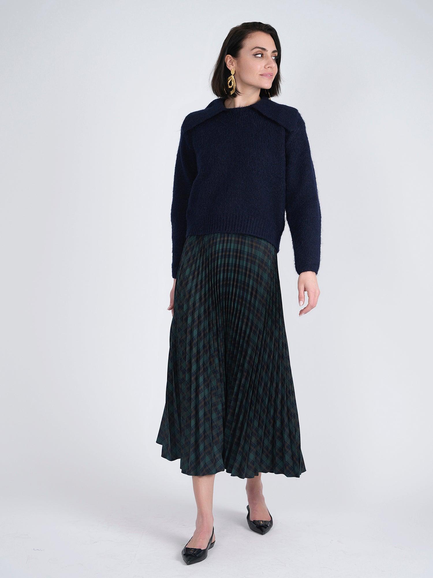 Viva K Accordion Pleated Plaid Midi Skirt Product Image