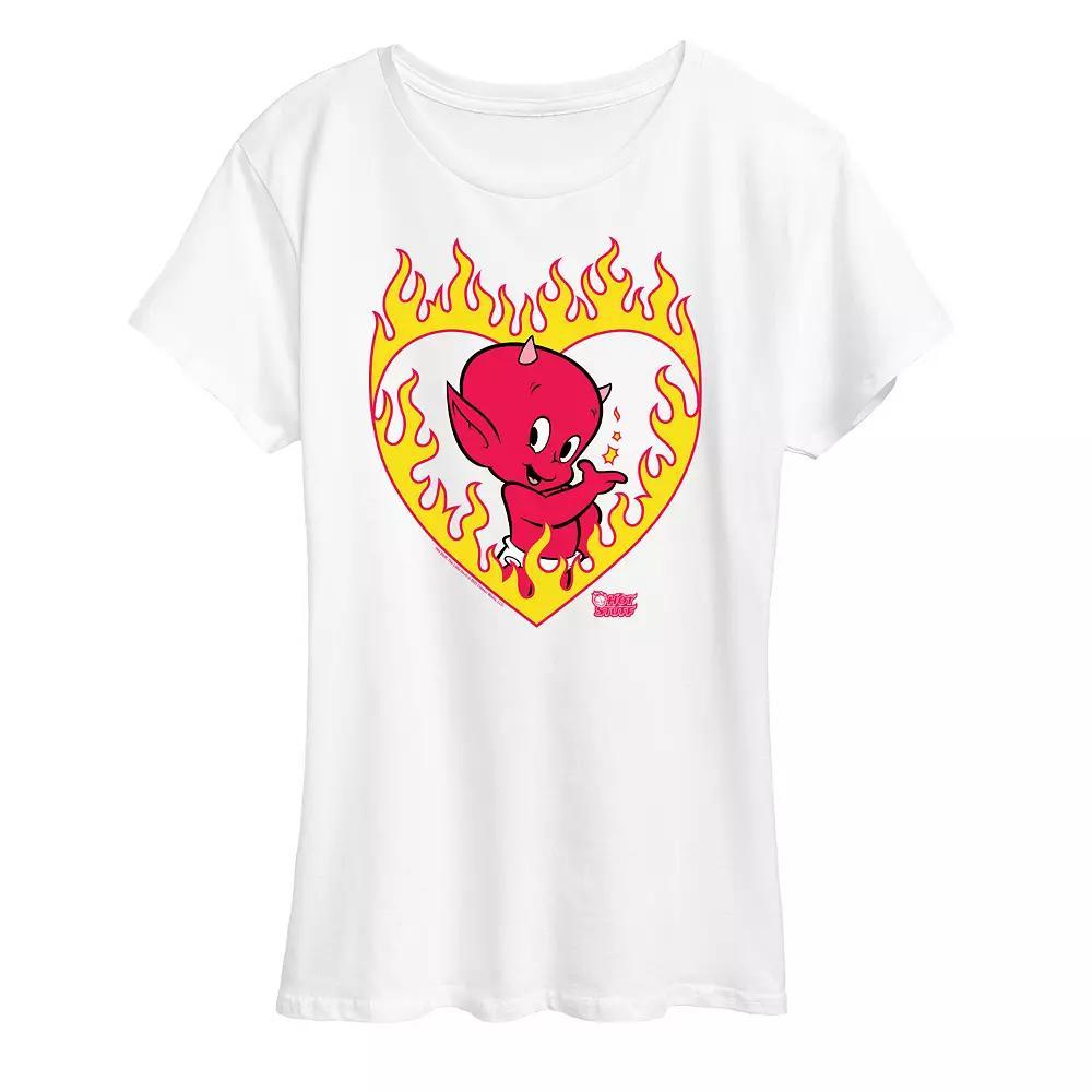 Womens Hot Stuff Flame Heart Graphic Tee, Girls Heather Grey Product Image