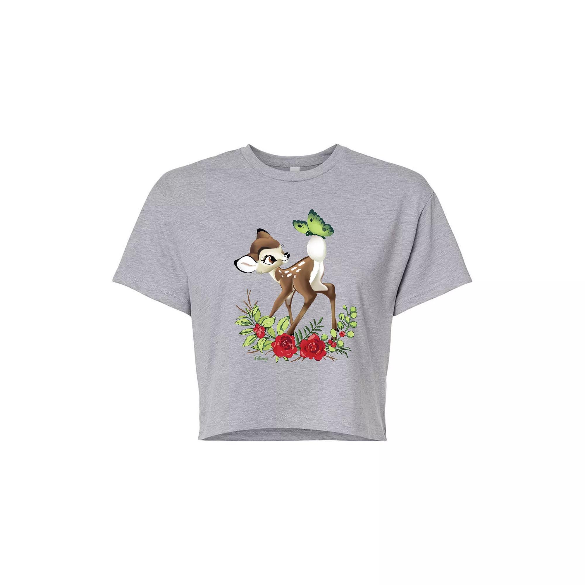 Disney's Bambi Women's Butterfly Cropped Tee, Girl's, Size: Large, Gray Product Image