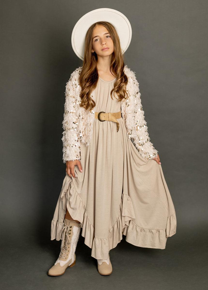 Braelyn Dress in Light Taupe Girls Product Image