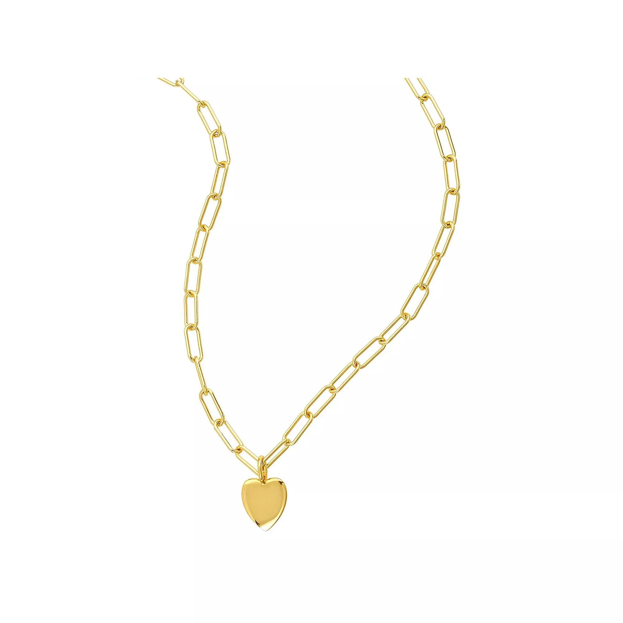 Adornia 14k Gold Plated Heart Paper Clip Chain Necklace, Women's, Size: 25", Gold Tone Product Image