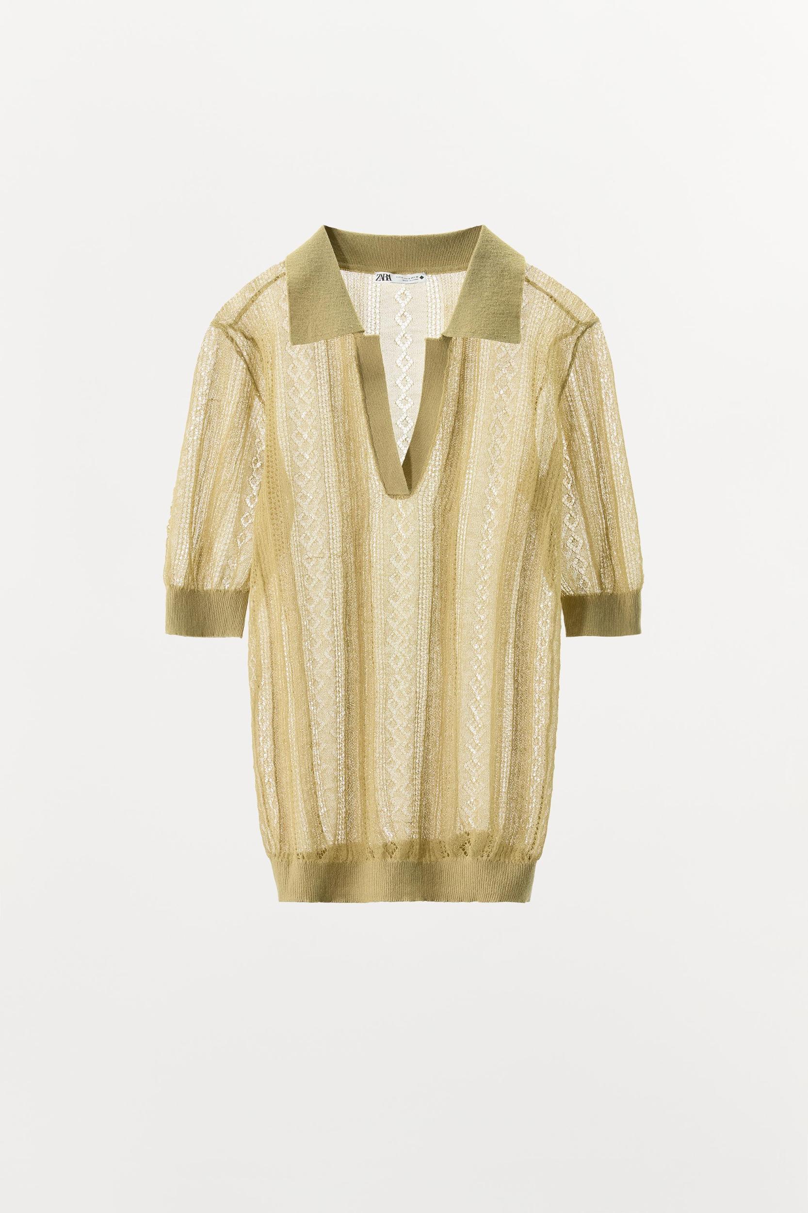 OPENWORK KNIT POLO TOP Product Image